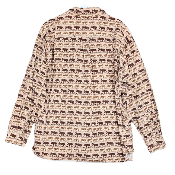 Woolrich Button Down Shirt 2XL 100% Cotton Brown Bison Moose Print Long Sleeve - Picture 2 of 7